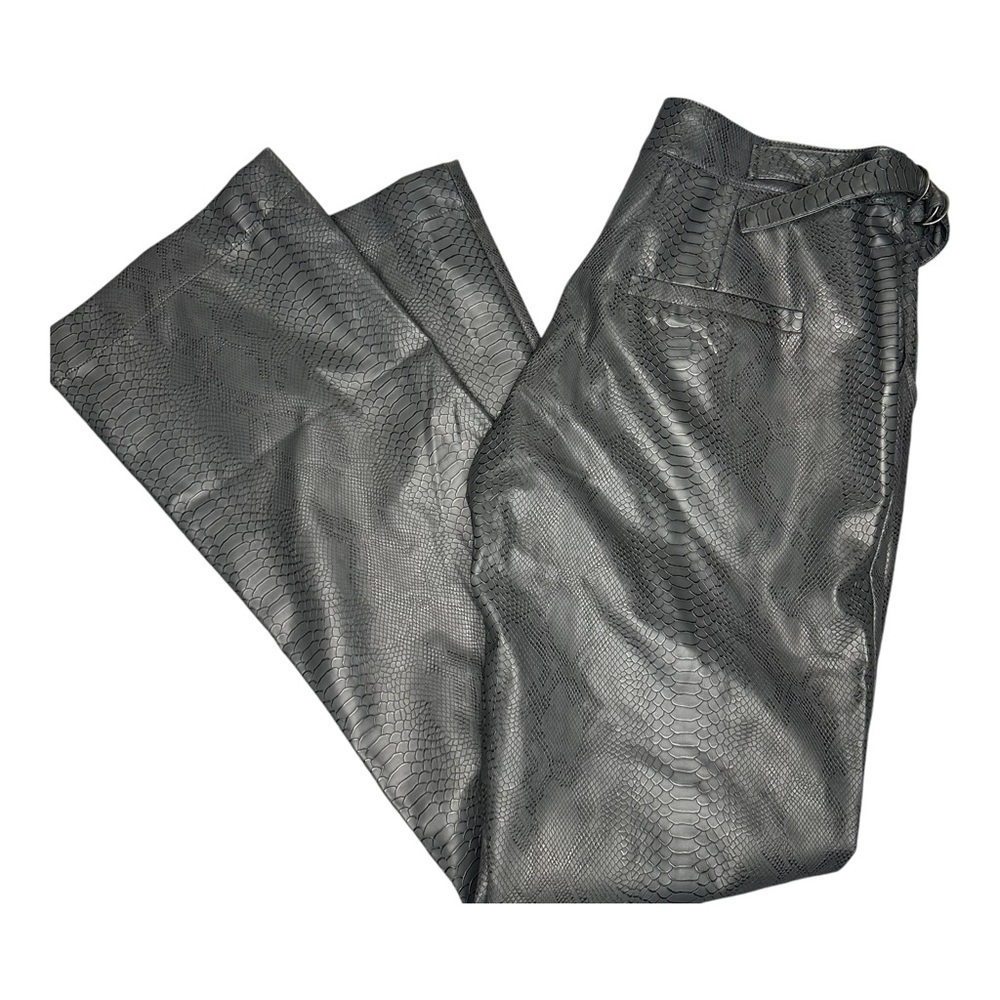 Naked Wardrobe Snakeskin Print High Waist Faux Leather Trousers Dark Grey. Sz: L - Picture 5 of 9